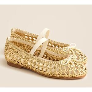 NWT J. Crew crewcuts Girls Basketweave Ballet Flat 5 Mary Jane Gold CJ095 J.Crew